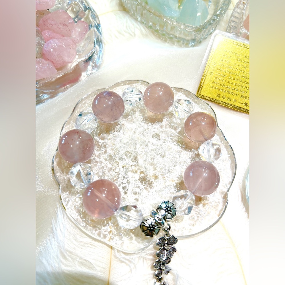 Meet True Love Natural Rose Quartz Negative Energy Cleansing Lucky Bracelet